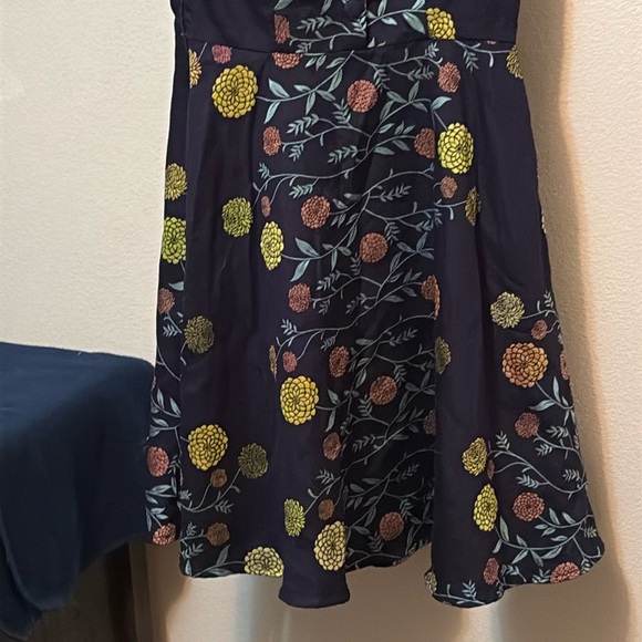 EShakti women’s Navy Blue Pink & Yellow Flower Print Dress Sz 10 pockets. NWOT - Picture 3 of 12